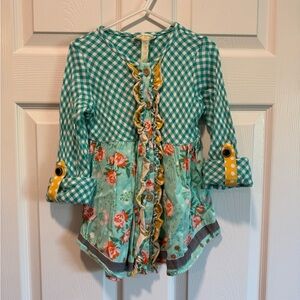 Floral Checkered Kids Top - Green and Yellow